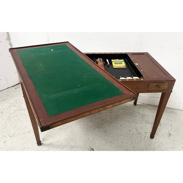 Louis xvi period "tric-trac" games table in mahogany and veneer four tapered legs with bronze sabots two drawers in the...