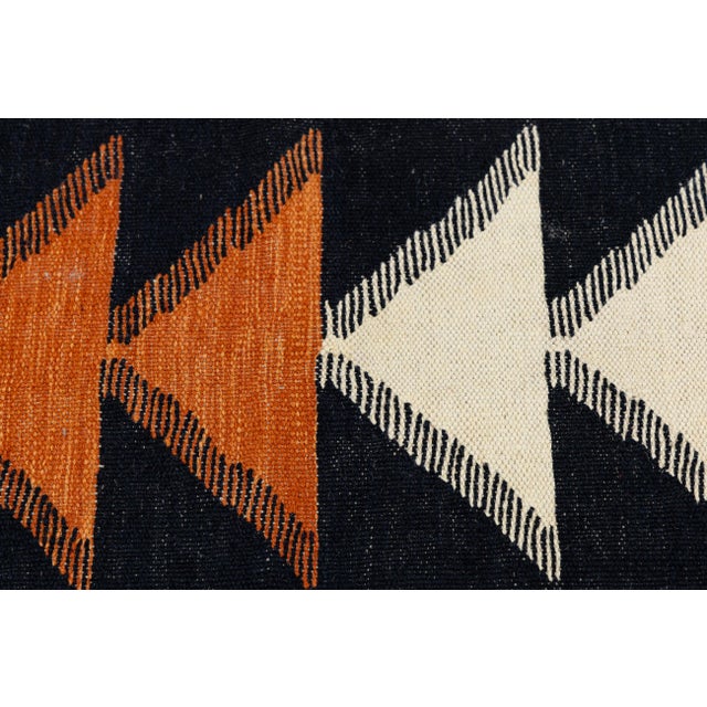 Modern Navajo Style Geometric Wool Rug Handmade Terracotta & Charcoal Flatweave For Sale - Image 11 of 11