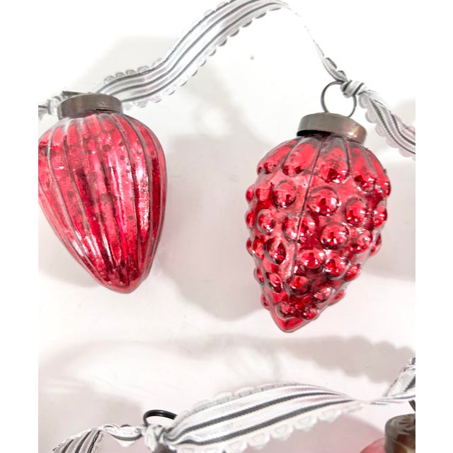 1960s Vintage Red Kugel-Style Mercury Glass Christmas Ornament Garland, 48" For Sale - Image 5 of 8