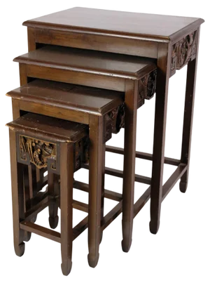 Chinese Side Tables in Mahogany, 1930s, Set of 4