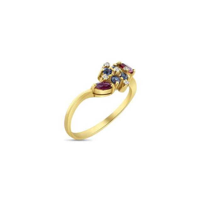 Contemporary Multi-Stone Sapphire & Ruby Ring, Size 6 For Sale - Image 3 of 4