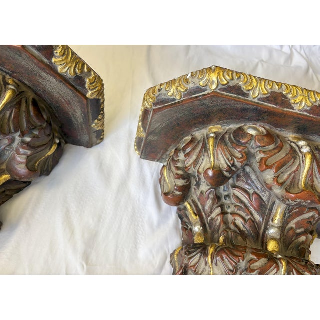 Monumental Vintage Plaster Wall Brackets With Prince of Wales Feather Details- A Pair For Sale - Image 11 of 12