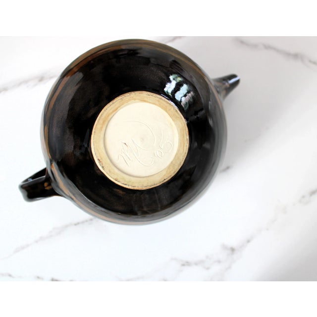 1980s Ext. LRG 1985 Signed Glazed Stoneware Teapot/Dark Brown For Sale - Image 5 of 6