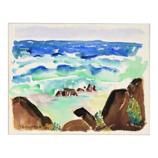 Modernist Rocky Californian Seascape in Watercolor on Paper by Lucile Marie Johnston For Sale