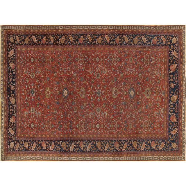 Antique Farahan Sarouk Handmade Oriental Ivory, Red & Navy Rug For Sale In New York - Image 6 of 11