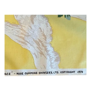 Vintage Rose Cumming “Lace” Yellow Chintz Fabric Yardage 1978 For Sale