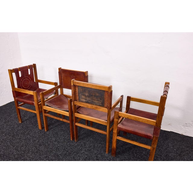 Vintage Safari Style Leather Armchairs, 1970s, Set of 4 For Sale - Image 6 of 17