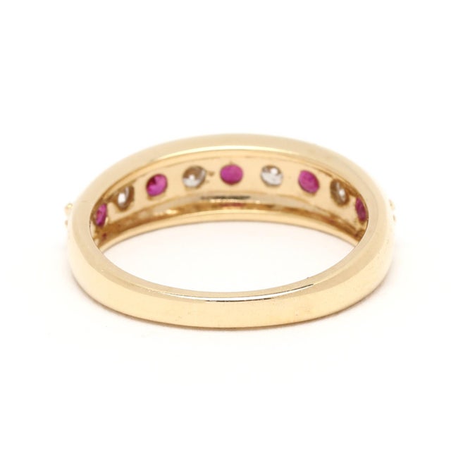 Modern 0.69 CTW Ruby & Diamond Band Ring, 18k Yellow Gold, Ring Size 5.5, Stackable For Sale - Image 3 of 6