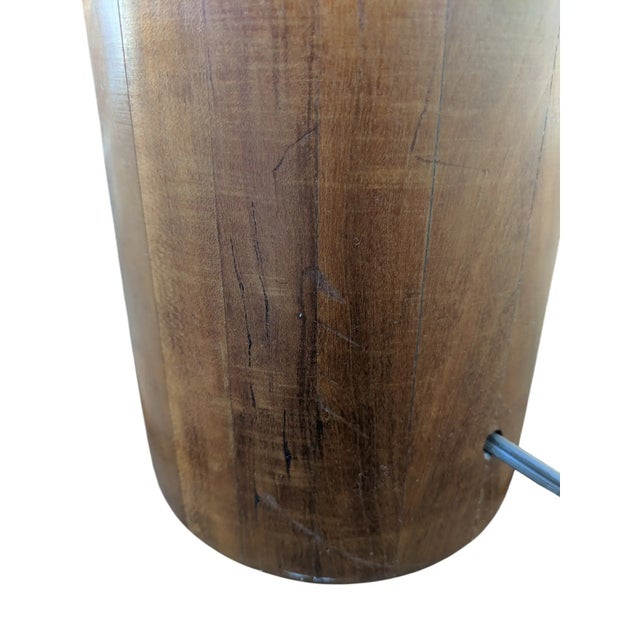 1960s Danish Modernist Turned Wood Table Lamp With Pleated Lampshade For Sale In Charlotte - Image 6 of 12