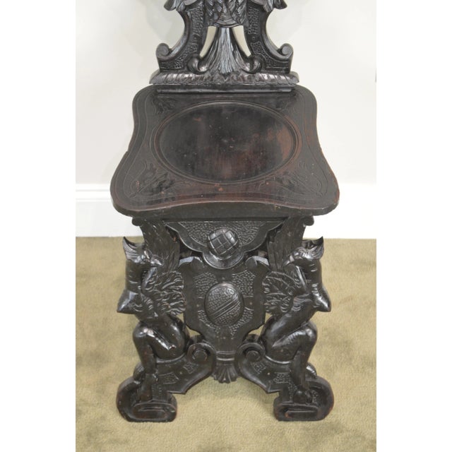 Italian Renaissance Antique Phoenix Carved Walnut Hall Chair For Sale - Image 12 of 13