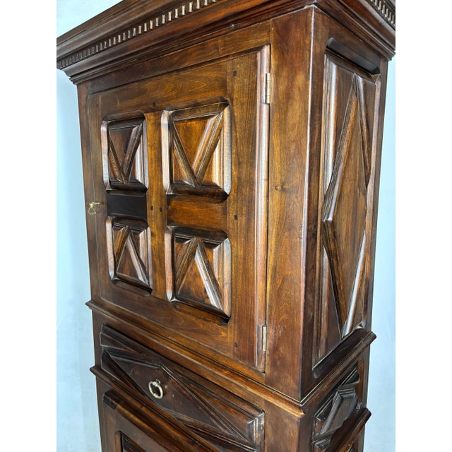Early 20th Century Spanish Renaissance Style Walnut Cabinet with Geometric Carve For Sale - Image 11 of 14
