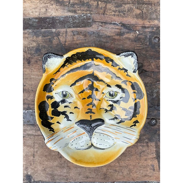 Vintage Glazed Ceramic Tiger Plate For Sale - Image 11 of 11