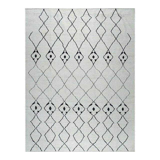 8x10 Ivory Hand-Knotted Wool Mirrored Diamond Lattice Oriental Modern Carpet Rug For Sale