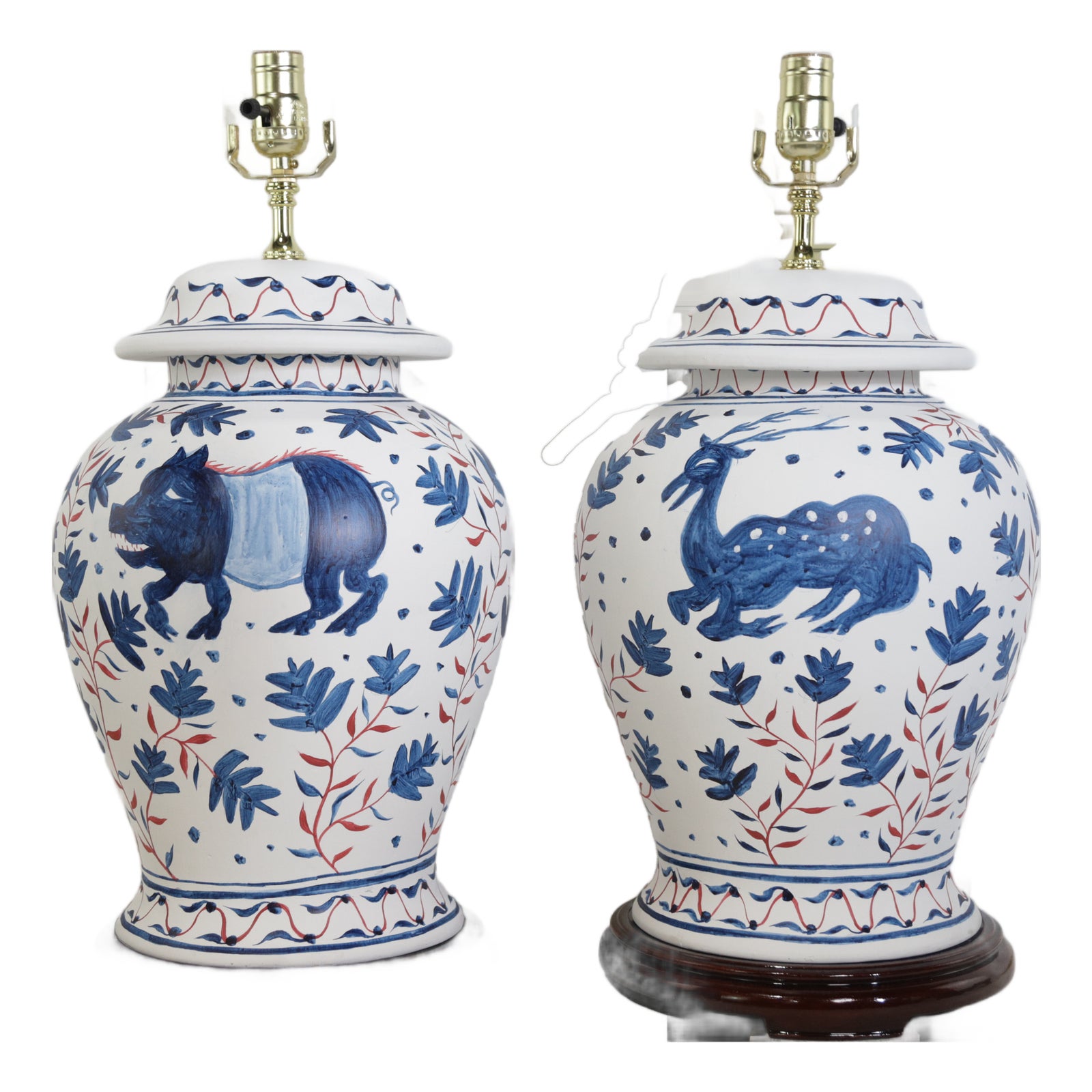 Pair of Vintage Brunschwig & Fils Cadiz Table Lamps With Lid