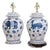 Pair of Vintage Brunschwig & Fils Cadiz Table Lamps With Lid - Blue and White Ceramic With Boar and Deer Motif For Sale