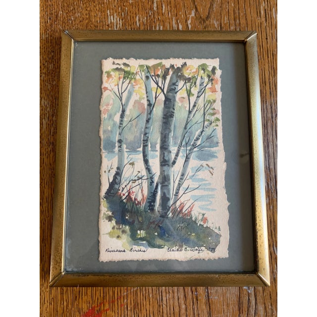 1970s Original Watercolor Painting of Riverside Birch Trees Framed For Sale In Philadelphia - Image 6 of 6