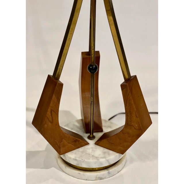 Vintage Danish Modern Organic Form Three-Light Teak and Brass Floor Lamp For Sale In Philadelphia - Image 6 of 9
