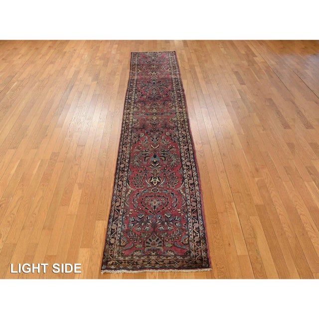 Traditional 1920 2'7"x13'4" Purple Antique Persian Sarouk Pure Wool Hand Knotted Clean Runner Rug For Sale - Image 3 of 9