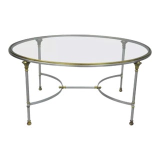 Vintage Maison Jansen Style Italian Regency Steel & Glass Round Coffee Table For Sale