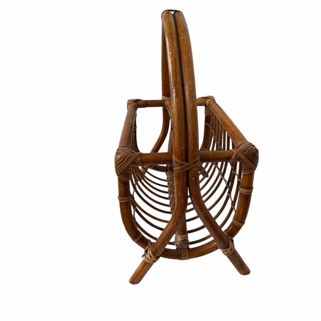 Vintage Bent Bamboo and Rattan Magazine Media Rack For Sale - Image 6 of 9