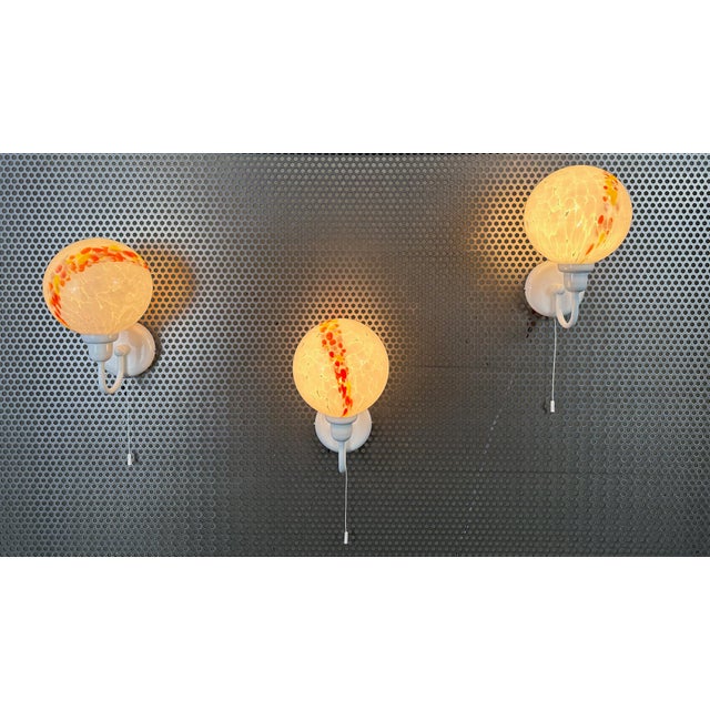 Vintage Wall Lamps in Glass, 1980s, Set of 3 For Sale - Image 3 of 10