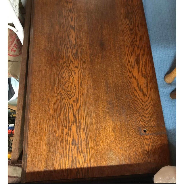 1940s Oak Antique Rolling Vanity With Beveled Swivel Tilt Mirror , Multi Drawer For Sale - Image 5 of 8