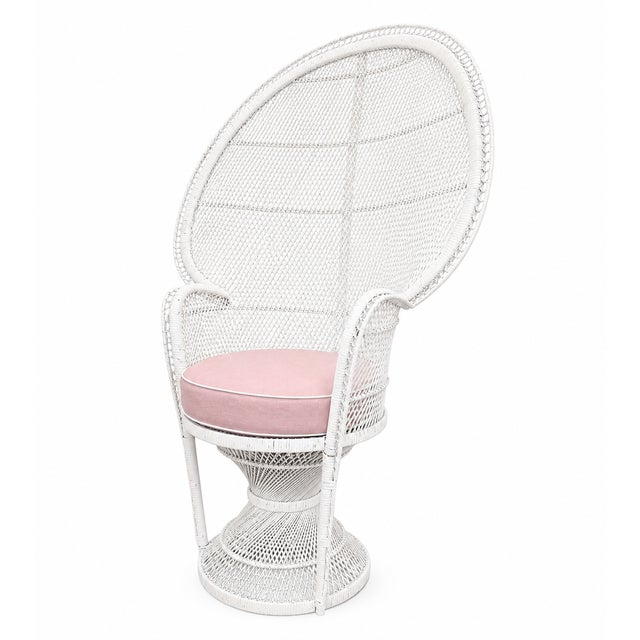 Vintage White Peacock Chair With Pink Cushion For Sale In West Palm - Image 6 of 7