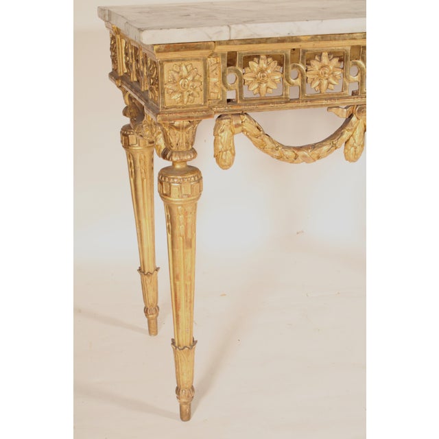 Antique Continental Louis XVI Style Gilt Wood Marble Top Console Table For Sale In Los Angeles - Image 6 of 14