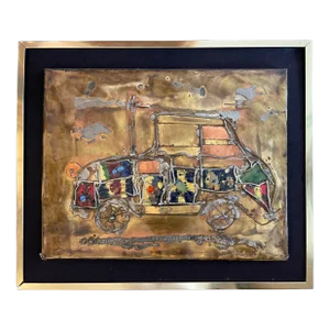 Eliav Rivka Style Brutalist Mixed Metal and Enamel Wall Plaque Signed Lelie Ca. 1970's