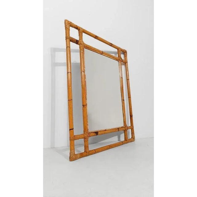 Very Large Vintage Mirror with Geometric Decor in Bamboo Cane and Rattan, Italy, 1970s For Sale - Image 4 of 14
