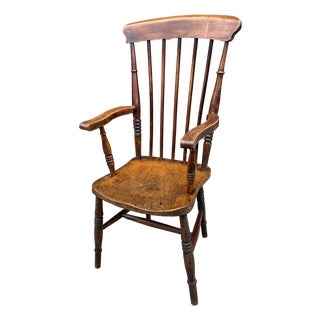 Antique English Windsor High Back Spindle Arm Chair For Sale