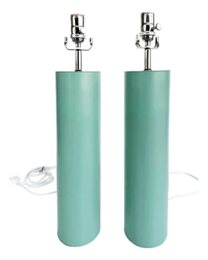 New Von Nesson Style Metal Cylinder Table Lamps in Green, Pair