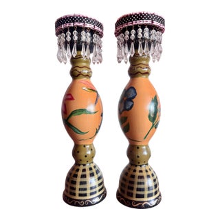 Tracy Porter Hand Painted Stonehouse Farm Goods Candle Sticks For Sale