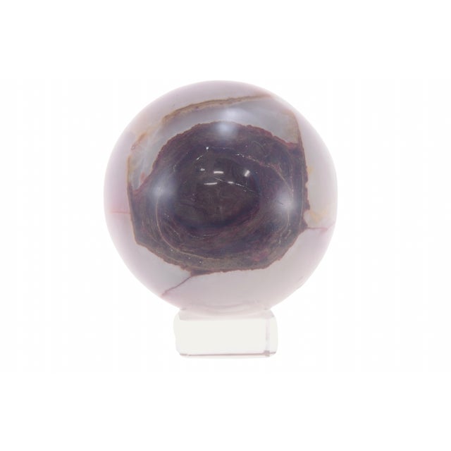 Carved Natural Agate 3” Sphere. (A W/ Lines) For Sale - Image 4 of 5