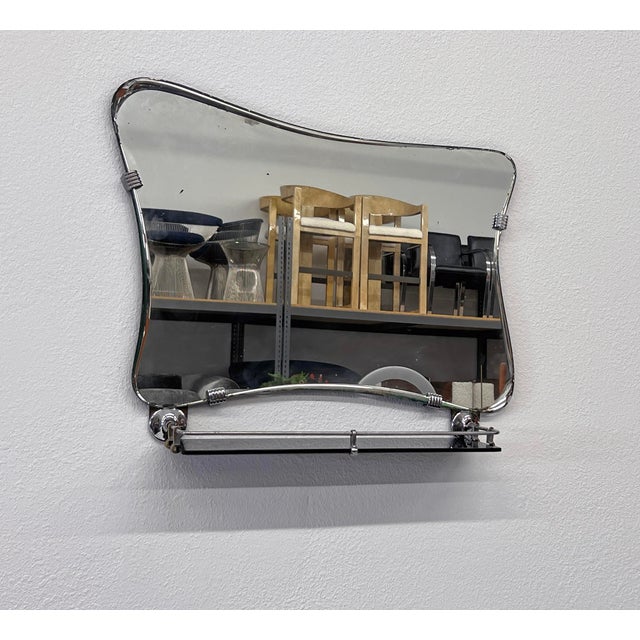 Metal Italian Modern Asymmetrical Mirror With Shelf For Sale - Image 7 of 10