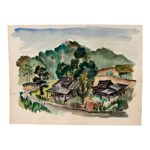 Henry Emil Salloch Original Watercolor on Paper Rural Homestead, 1950.