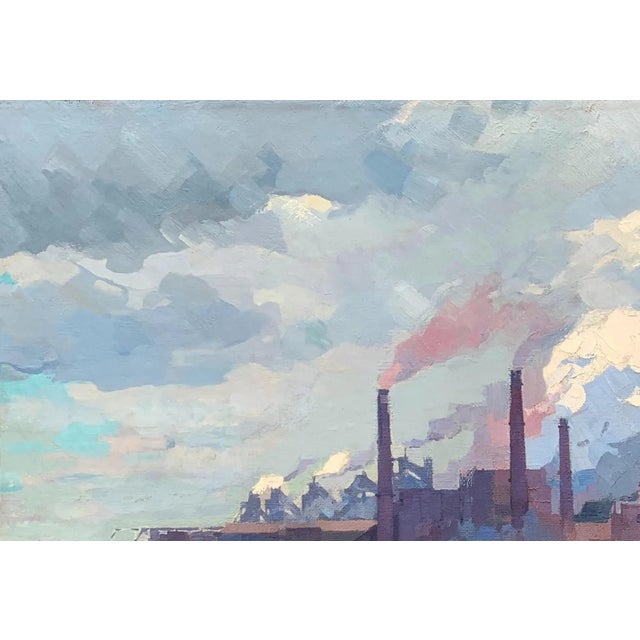 Industrial Landscape Painting, Original Oil on Canvas, 1970 For Sale - Image 4 of 6