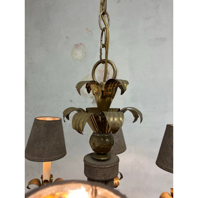 Metal Vintage Palm Frond Chandelier Iron and Brass For Sale - Image 7 of 8