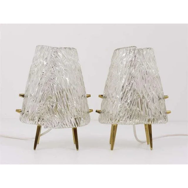 Mid-Century Brass & Textured Glass Table Lamps attributed to J. T. Kalmar for Kalmar, Austria, 1950s, Set of 2 For Sale - Image 9 of 11