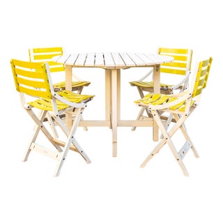 Reguitti Folding Wooden Garden Table with Chairs, 1970s, Set of 5 For Sale