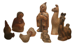 Vintage Peruvian Hand-Painted Terracotta Nativity Scene, 1970s, Set of 9