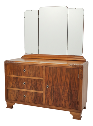 Art Deco Chest of Drawers with Folding Mirror in Walnut Veneer, 1920s