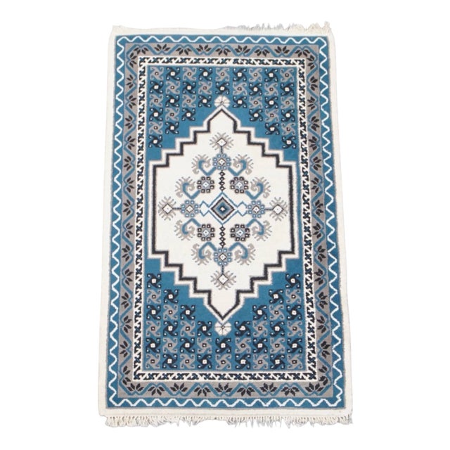 Rug with Mainly Blue and White Tones and Sleek Patterns For Sale