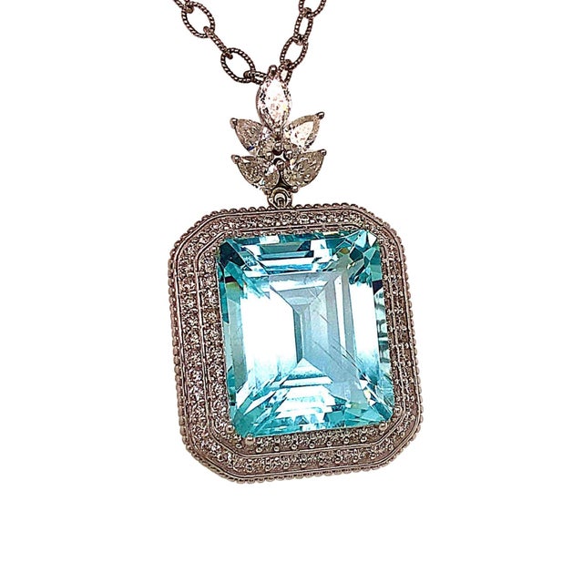 Natural Aquamarine Diamond Gold Necklace 27 TCW GIA Certified For Sale - Image 14 of 14
