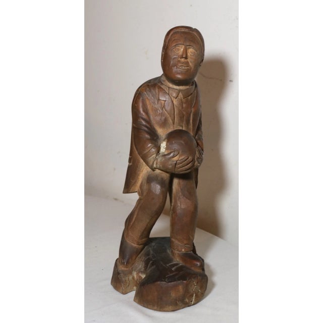 Antique 1800's Folk Art Hand Carved Wood Figural Man Sculpture Statue Figure For Sale - Image 10 of 12