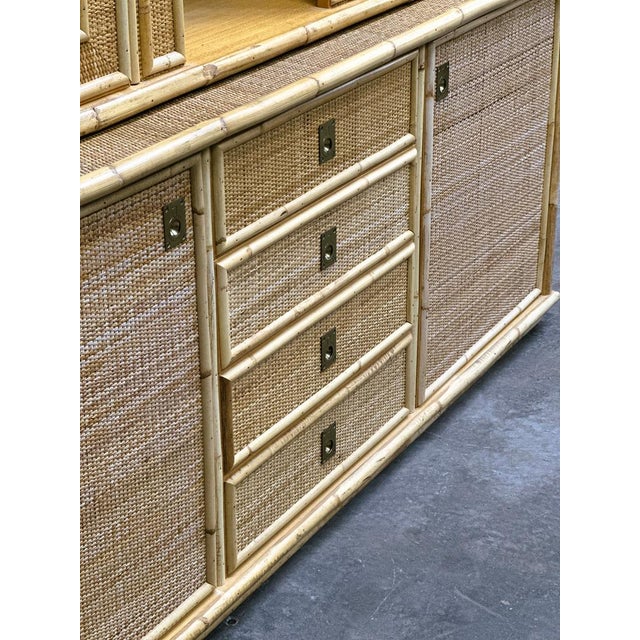 Brown Italian Rattan and Bamboo Display Cabinet from Dal Vera, 1970s For Sale - Image 8 of 16