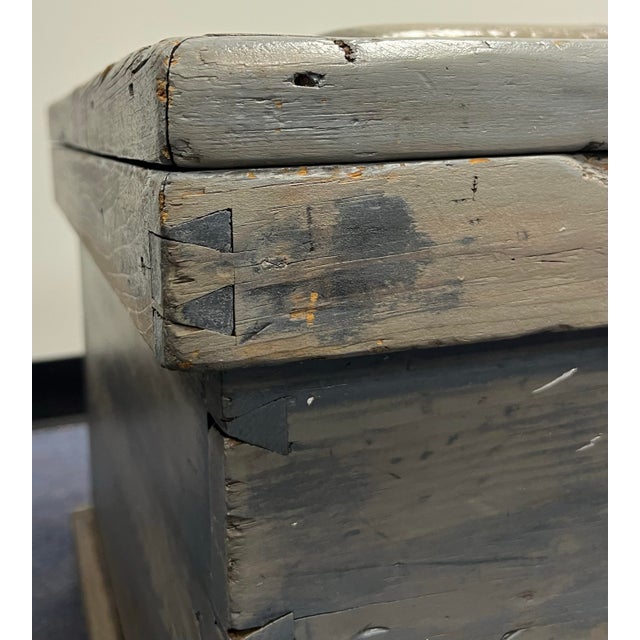 19th Century Rustic Blue Gray Dovetailed Blanket Chest For Sale - Image 4 of 10