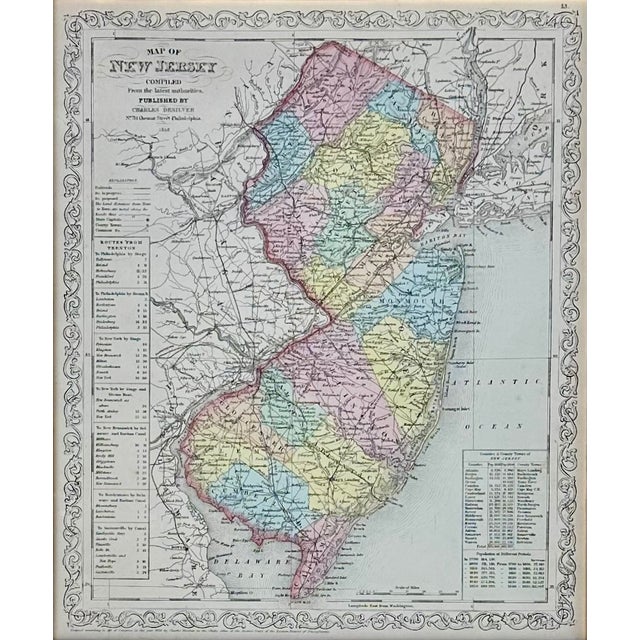Illustration Map of New Jersey by Charles Desilver, 1859 (Framed) For Sale - Image 3 of 5