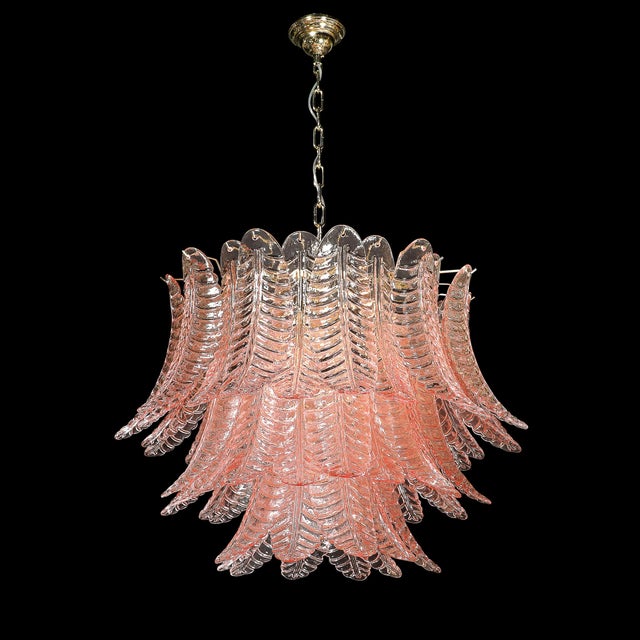 Modernist Hand-Blown Smoked Rose Murano Glass 3-Tier Reeded Feather Chandelier For Sale - Image 12 of 18