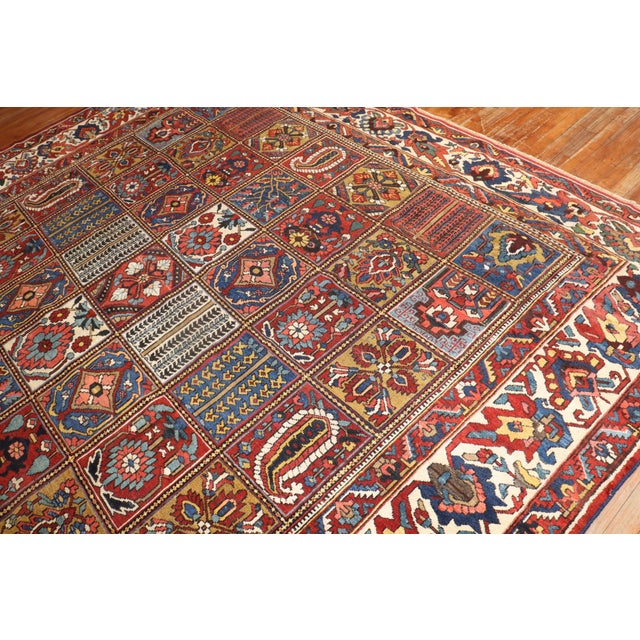 Early 20th Century Zabihi Collection Persian Bakhtiari Garden Box Square Room Size Rug - 10'7" x 10'10" For Sale - Image 9 of 10